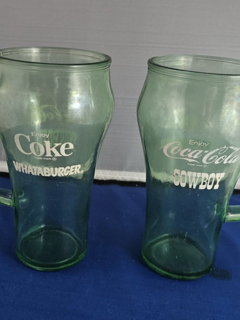 2 Whataburger Green Coca Cola Cowboy Coke Drinking Glass Mug